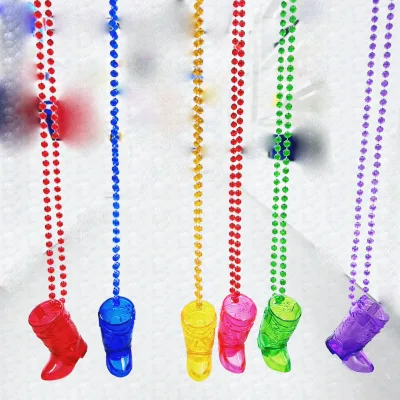 Boot Shot Glasses on Beaded Necklace Plastic Cowgirl Shot Glass Bride and Groom Supply for Carnival Party Birthday Wedding