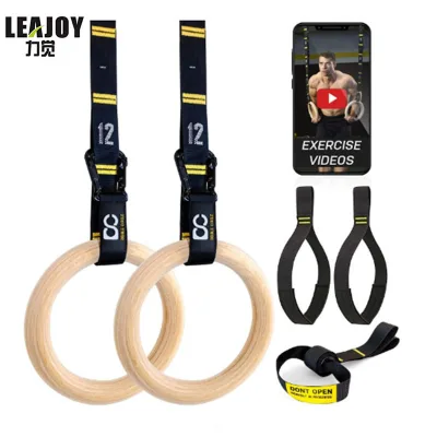Factory Price Home Fitness Strong Load Bearing Capacity Gymnastic Ring System 28/32mm Gymnastics Wooden Rings With Harness