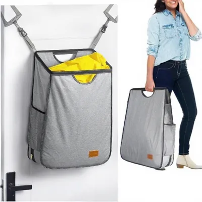 Square Fabric Hanging Laundry Baskets-Space Saving & Large Capacity Won't Scratch Your Door's Paint