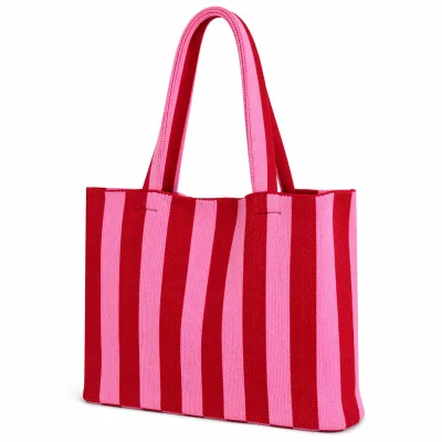 Customized Wholesale Fashion Women's Striped Knitted Tote Bag Casual Shoulder Bag Reusable Shopping Bag for Travel Daily Use