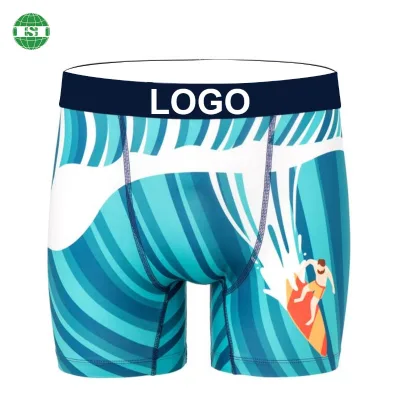Custpmized Lettering Around Waistband Men Underwear Surfing Design Print Boxer Shorts Full Customization