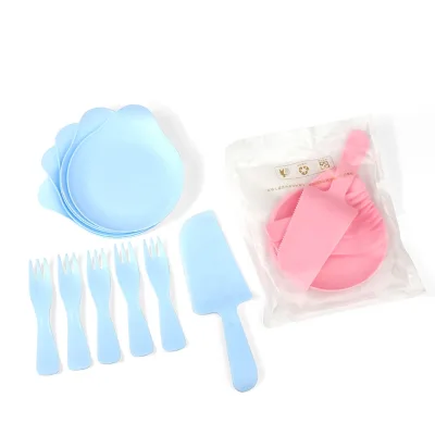 11pcs/Bag Disposable Cake Tableware Sets Plastic Plate Fork Knife Birthday Party Cake Supplies 5 Person