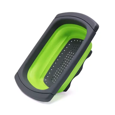 Kitchen Collapsible Colanders Foldable Basket Folding Vegetable Kitchen Silicone Strainer with Extendable Handles