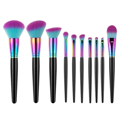Makeup Brush Set High Quality 10PCS Personal Travel Makeup Brush Set Colourful Shining Brush Set