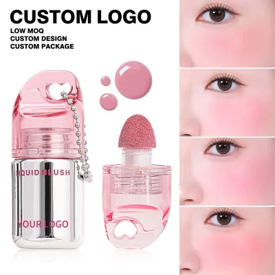Custom Logo Low MOQ Sponge Mushroom Head Liquid Blush Natural Matte Finish Liquid-to-Powder Waterproof Cheek Tint Makeup6 Colors