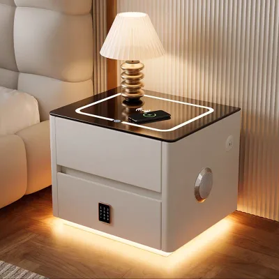 Smart Bedside Cabinet Contemporary Glass Top 2 Drawers Eco-Friendly Storage Home Bedroom Apartment Hotel 2025 New Luxury Premium