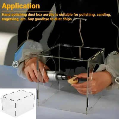 Acrylic Enclosed Grinding Dust Box 2 Holes Highly Transparent Rectangle Table Polisher 3mm Easy Install Polishing Sanding