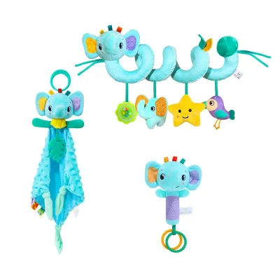 Blue Elephant Baby Toy Plush Wrap Bed Toy Soft Towel and Rattle Stick Three-piece Assembly Baby Moving Toys