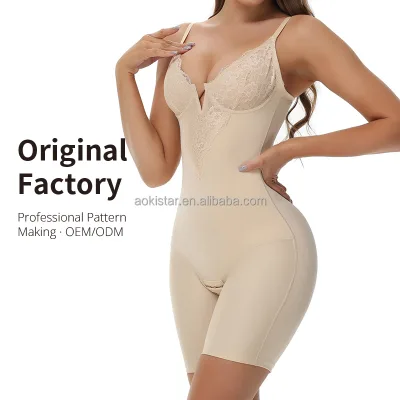 Lace Trim V-neck Body Shaper Scrunch Abdominal Compression Corset Underwire Push Chest Shapewear Postpartum Slimming Bodysuit