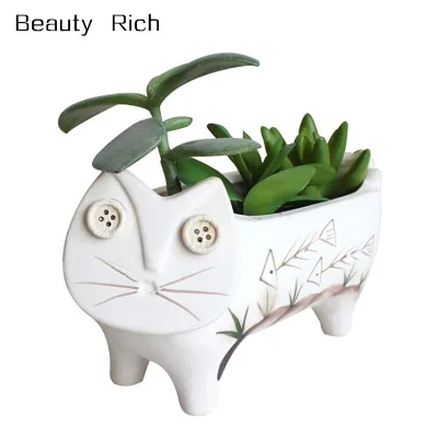 Cat Ceramic Cactus Planter Pot Succulent Plant Pot Flowerpot Container Indoor Outdoor Decorative