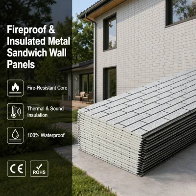 EPC/PU/Rock Wool Sandwich Wall Panels Exterior Insulated Wall Cladding Fireproof Decorative Surface for Prefabricated Houses