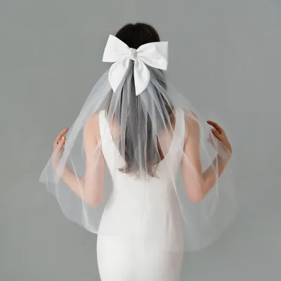 European Style Wholesale White Lace Bowknot Bowtie Short Bridal Wedding Veils for Women