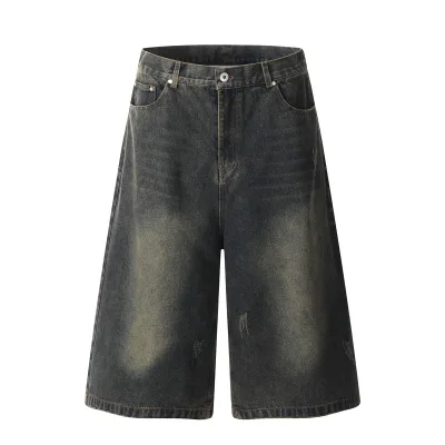 Custom Washed Denim Shorts for Men Casual High Waist Distressed Buttons Shorts Straight Breathable for Summer Denim Shorts.