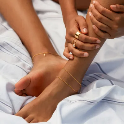Summer Anklets for Women Beach Waterproof 18k Gold Stainless Steel Double Layer Round Bead Chain Anklets