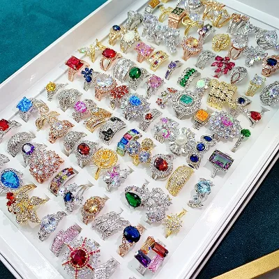 Fashion Luxury Vintage Gemstone Micro Zircon Ring Simple Ring Mixed Colorful Geometric Rings Wholesale High Quality
