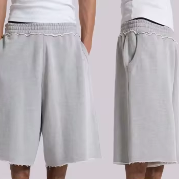 Men's Heavyweight 120gsm 100% Cotton Mid Waist Oversized Boxy Fit Wide Leg Formal Streetwear Sweat Shorts Custom Logo OEM Blank