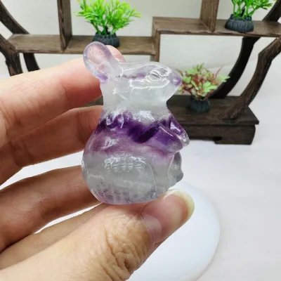 Wholesale natural fluorite carved crystal rabbit ornament