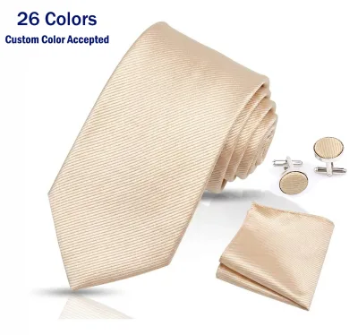 8cm Men Solid Tie & Handkerchief & Cufflinks Set Wedding Party Tie 3 Sets Private Label Bulk Best Price Solid Necktie