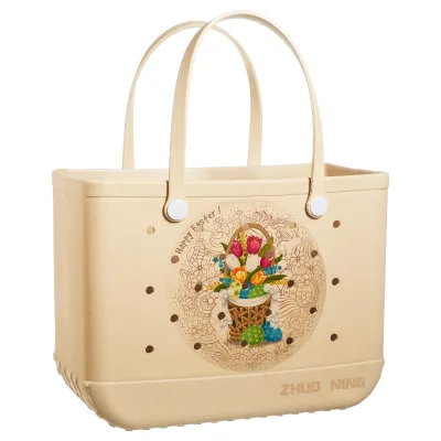 Easter Printed Bag EVA Rubber Silicone Beach Bag with Two Handles Open Closure Type Waterproof Travel Holes Bogie Bag Custom