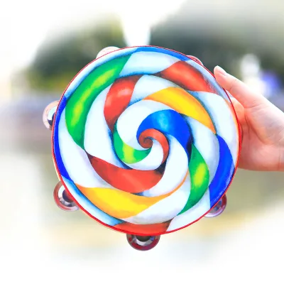 Wholesale Orff 8 Inch Lollipop Wood Fram Musical Percussion Instrument Live Broadcast Atmosphere Active Tambourine