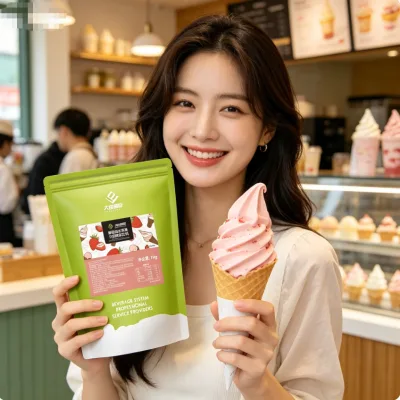 High Quality 1kg Bag Instant Strawberry Flavor Solid Drink Powder DIY Soft Ice Cream Raw Material for Cold Dessert