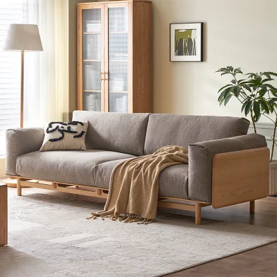S1056 Nordic Modern Solid Wood Sectional Sofa Faux Leather Eco-Friendly Removable Cover for Apartment Hotel Villa Living Room