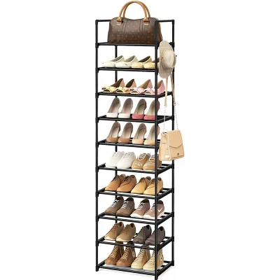 Narrow Large 10 Tiers Tall Shoe Rack for Entryway 20-24 Pairs Shoe and Boots Organizer Storage Shelf