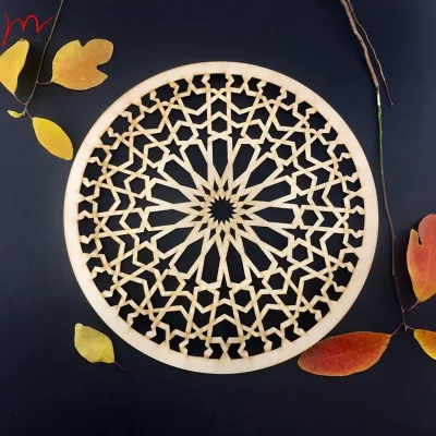 Popular Restaurant Round Wooden coaster Restaurant Decorative Wooden Hollow Pattern coaster