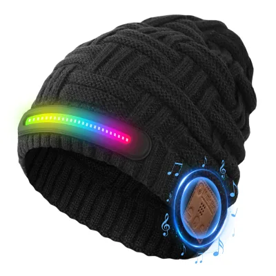 Colorful Light up Beanie Hat Wireless Music Headphone USB Recharging LED Knitted Cap for Christmas Valentine's Day Gift