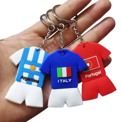 Wholesale OEM Promotional Rubber Pvc Football Jersey Key Chain Soccer Football Team Club Creative T-shirt Keyring Gifts
