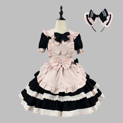 New Noble Sweet Spicy Black Powder Maid Dress Lolita Cute Sister Soft OP Large Princess Polyester Unisex Adult Dress
