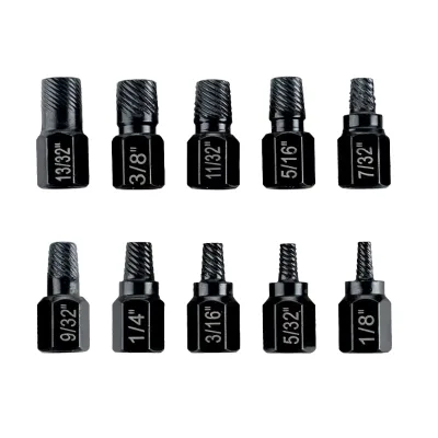 Yunbei 10 PCS Industrial Grade Spiral Flute Damaged Bolt Extractor Kit 0.4 Drive Hex Shank Rounded Bolt Remover Tools