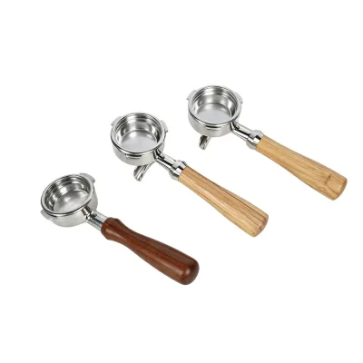 Eco-Friendly Wooden Handle 58/54mm Bottomless Portafilter 304 Stainless Steel Naked Coffee Portafilter with Filter Basket