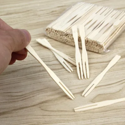 Two-Prong Fork Plastik Substitute Disposable Bamboo Fruit Fork