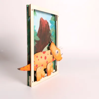 Hot Selling 3D Handmade Pine Wood Triangle Dragon Dinosaur Children DIY Creative Non-Toxic Stereoscopic Painting