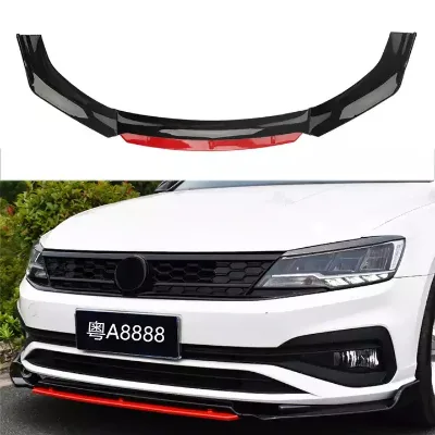Car Accessories ABS Body Kit Glossy Black 4pcs Front Bumper Spoiler Lip With Red Part for Universal Car