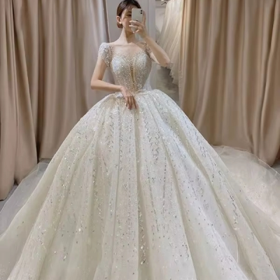 Wedding Gowns Bridal Dresses Luxury Style Princess Sexy Shinny Bride Dress Lace up Back