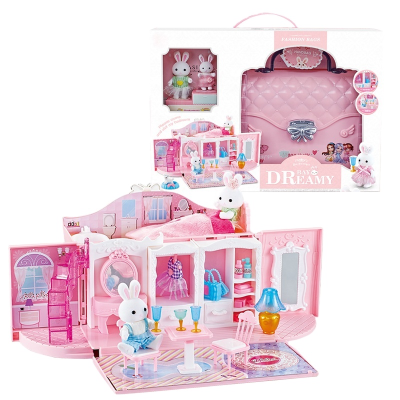High Quality Portable Hand Bag Toy Set Plastic Doll House Rabbit Doll House for Girls Kids