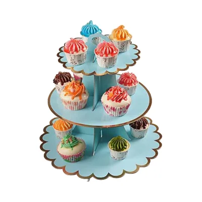 Store Modern 3-Tier Light Blue Cupcake Stand Eco-Friendly 12\"W X 12.8\"H Cardboard Display