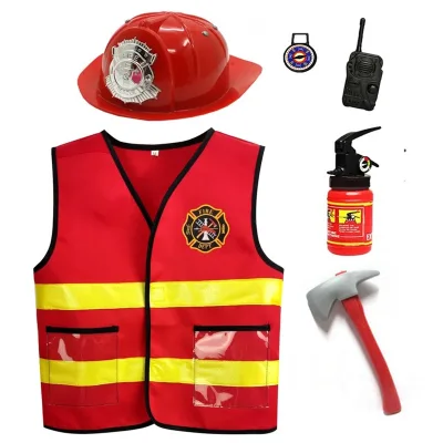 Kids Firefighter Costume 6-Piece Set Firefighter Vest Role Play Outfit Halloween Fire Toy Wholesale Unisex Polyester