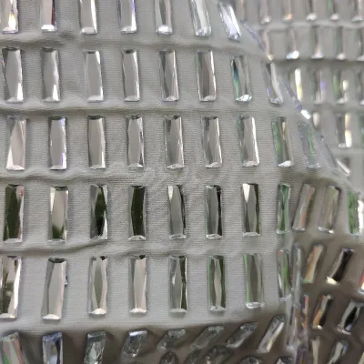 Luxury New Design 4 Way Stretch Fabric with Rhinestones Rectangle Crystals Spandex Knitted Textile