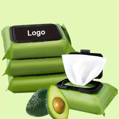 2024 Avocado Feminine Soft Organic Nonwoven Makeup Remover Wipes OEM Cleansing Face Wipes Individual Packed for Home Care