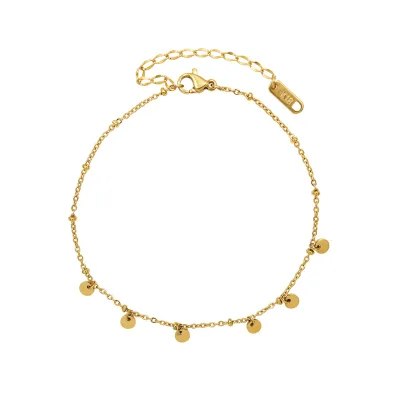 Fashion Hot Sale Women's Stainless Steel Fine Jewelry 18K Gold Plated Tassel Pendant Anklet for Anniversary Third Party