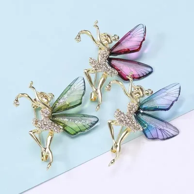 Fashion Angel Wing Pin Diamond Fairies Ballet Dancer Girl Brooch Coat Corsage Clothes Accessories Fashion Jewelry Brooches