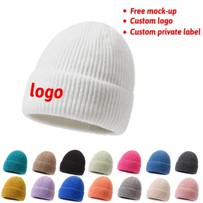 Customize Winter Plain Knitted Caps Designer Baseball Cap with Flared Edges Hat with Custom Logo for Men Women