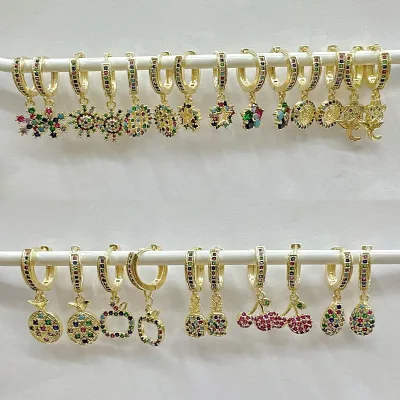 CH-LAE0759 Trendy Zircon Micro Paved Cherry/Pineapple Charm Earrings Gold Plated CZ Fruit Charms Earrings