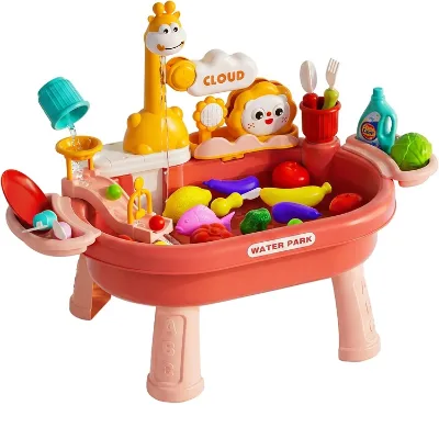 New Kids Sand & Water Table Toys for Toddlers Kids Water Park Play Kitchen Sink with Running Water Giraffe Electric Faucet
