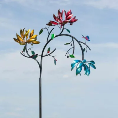 Metal Wind Spinner With Flowers and Butterflies Windmill Rotating Garden Lawn Party Decor
