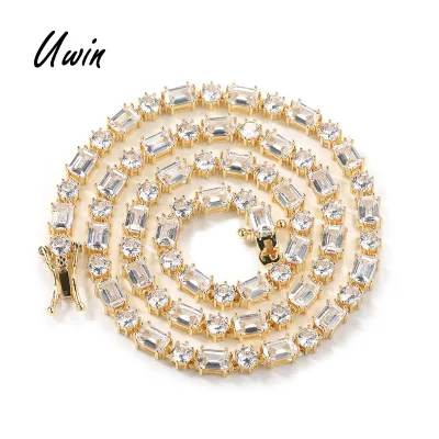 Geometric Tennis Bracelet with Emerald Cut Cubic Zirconia Gold Plated Brass Wedding Jewelry CZ Tennis Chain