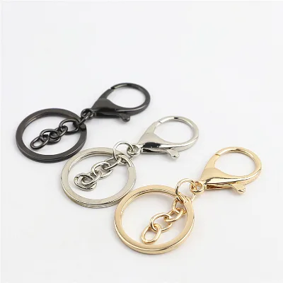 Factory Direct Supply Zinc Alloy Key Chain Ring Loop Metal Key Chain Lobster Clasp Three Piece Set  Ring Chain Hardware